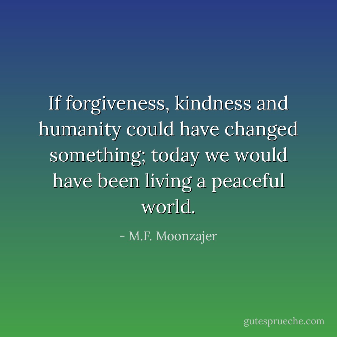 If forgiveness, kindness and humanity could have changed something; today we would have been living a peaceful world. - M.F. Moonzajer