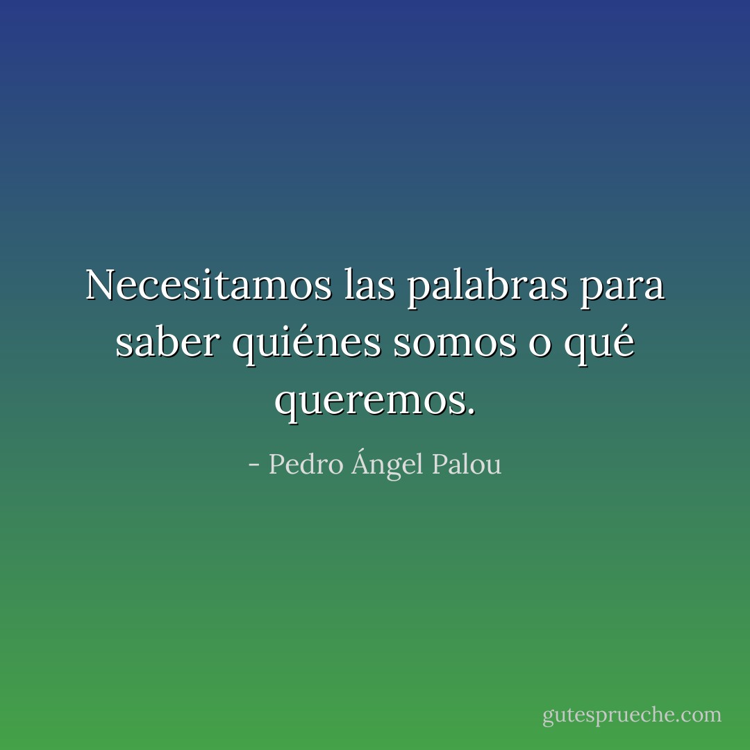Necesitamos las palabras para saber quiénes somos o qué queremos. - Pedro Ángel Palou