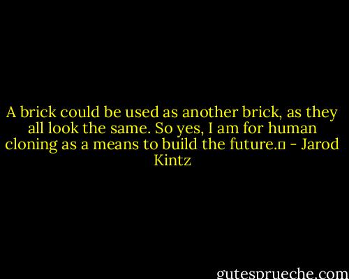 A brick could be used as another brick, as they all look the same. So yes, I am for human cloning as a means to build the future.  - Jarod Kintz