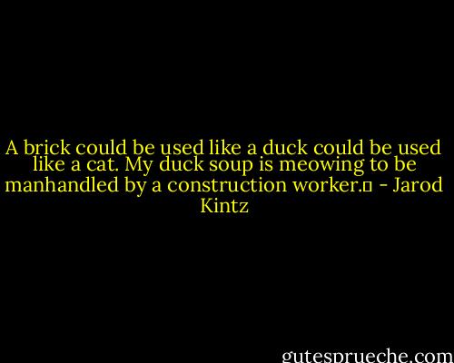 A brick could be used like a duck could be used like a cat. My duck soup is meowing to be manhandled by a construction worker.  - Jarod Kintz