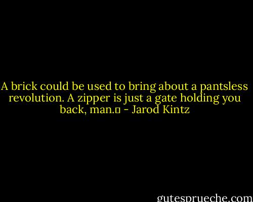 A brick could be used to bring about a pantsless revolution. A zipper is just a gate holding you back, man.  - Jarod Kintz