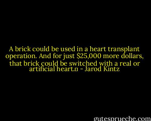 A brick could be used in a heart transplant operation. And for just $25,000 more dollars, that brick could be switched with a real or artificial heart.  - Jarod Kintz