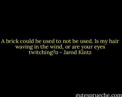 A brick could be used to not be used. Is my hair waving in the wind, or are your eyes twitching?  - Jarod Kintz