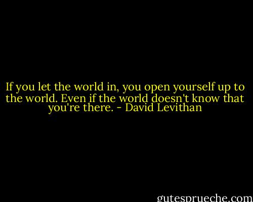 If you let the world in, you open yourself up to the world. Even if the world doesn't know that you're there. - David Levithan