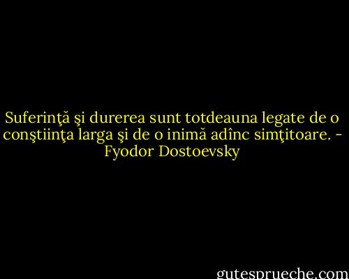 Suferinţă şi durerea sunt totdeauna legate de o conştiinţa larga şi de o inimă adînc<br />simţitoare. - Fyodor Dostoevsky