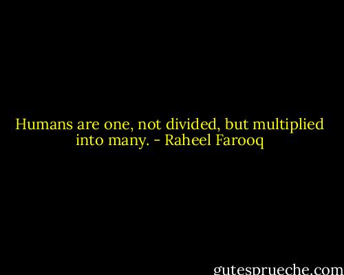 Humans are one, not divided, but multiplied into many. - Raheel Farooq