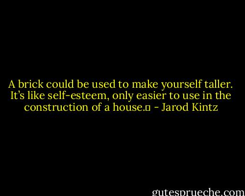 A brick could be used to make yourself taller. It’s like self-esteem, only easier to use in the construction of a house.  - Jarod Kintz