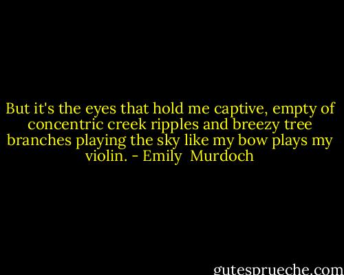 But it's the eyes that hold me captive, empty of concentric creek ripples and breezy tree branches playing the sky like my bow plays my violin. - Emily  Murdoch