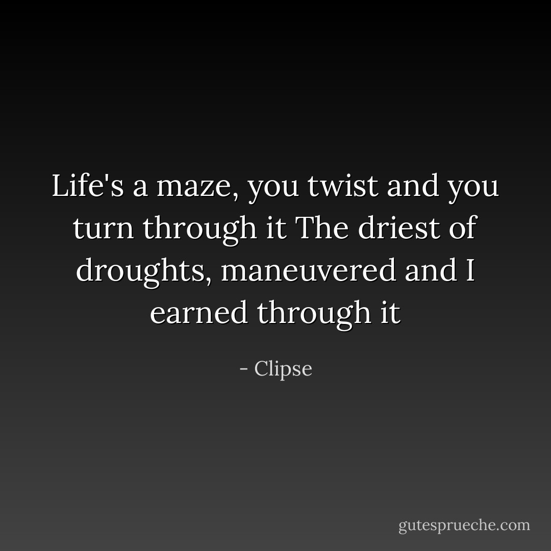 Life's a maze, you twist and you turn through it<br />The driest of droughts, maneuvered and I earned through it - Clipse
