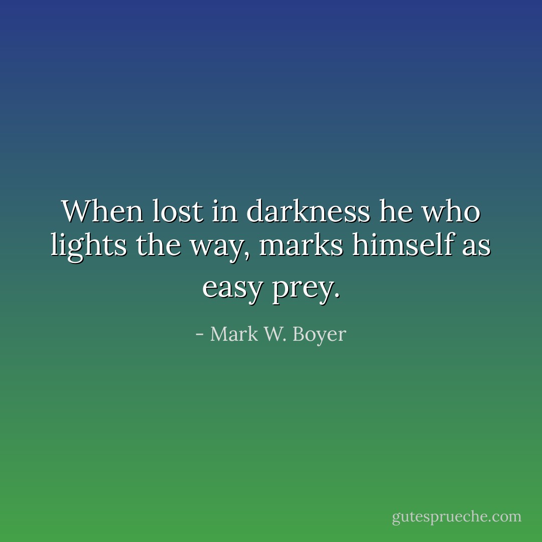 When lost in darkness he who lights the way, marks himself as easy prey. - Mark W. Boyer