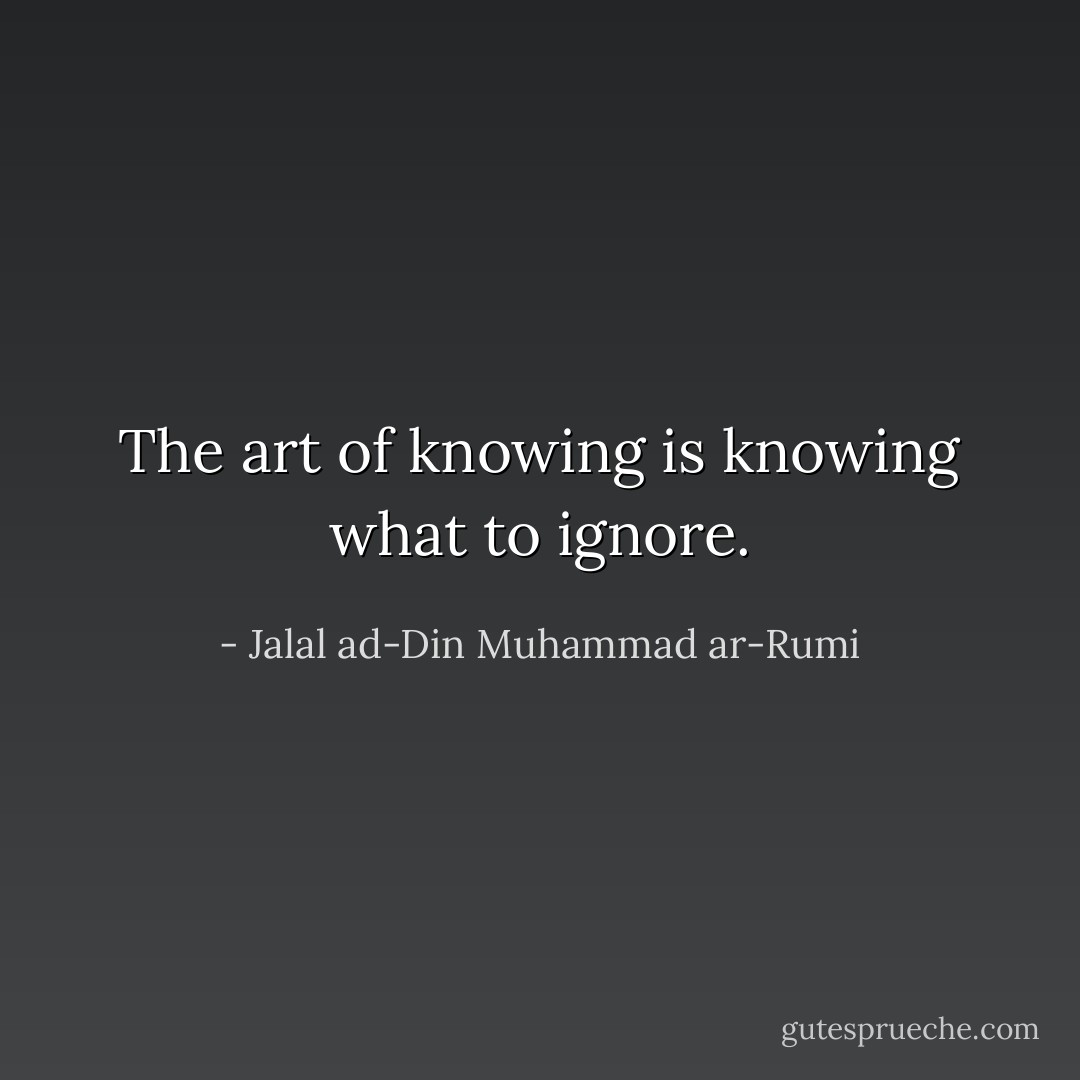 The art of knowing is knowing what to ignore. - Jalal ad-Din Muhammad ar-Rumi