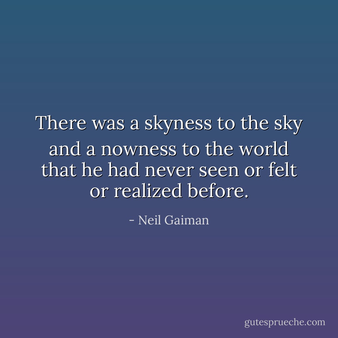 There was a skyness to the sky and a nowness to the world that he had never seen or felt or realized before. - Neil Gaiman