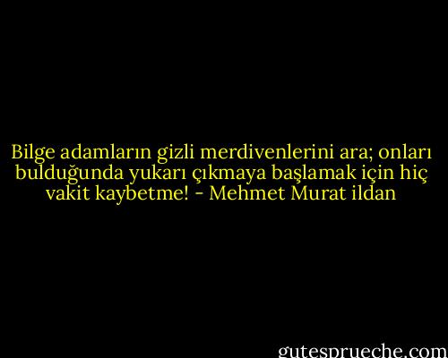 Bilge adamların gizli merdivenlerini ara; onları bulduğunda yukarı çıkmaya başlamak için hiç vakit kaybetme! - Mehmet Murat ildan