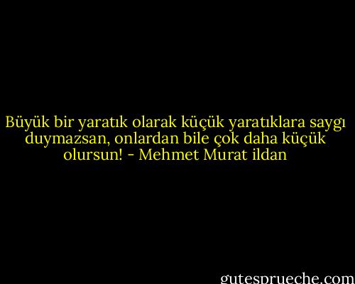 Büyük bir yaratık olarak küçük yaratıklara saygı duymazsan, onlardan bile çok daha küçük olursun! - Mehmet Murat ildan