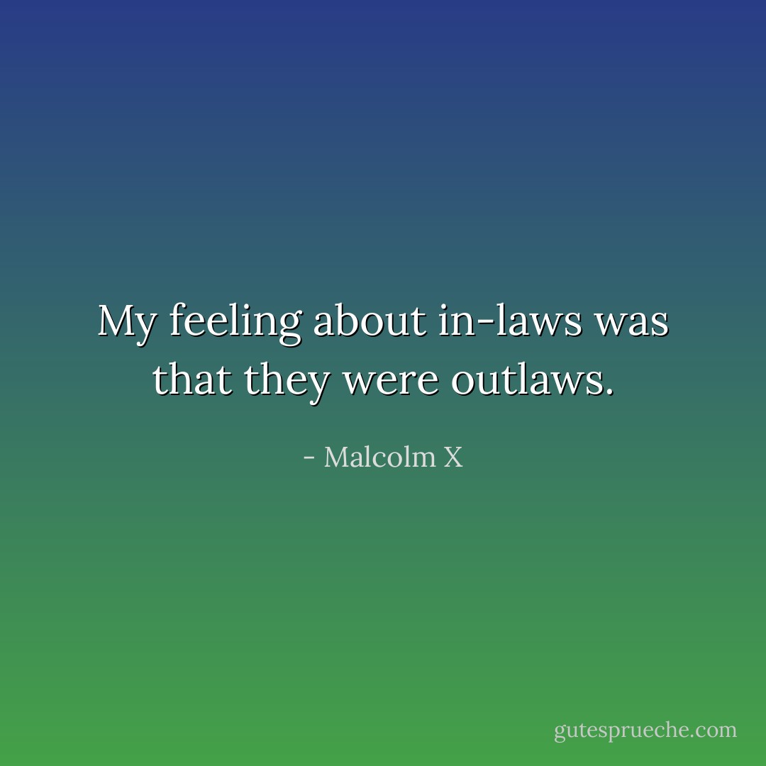 My feeling about in-laws was that they were outlaws. - Malcolm X