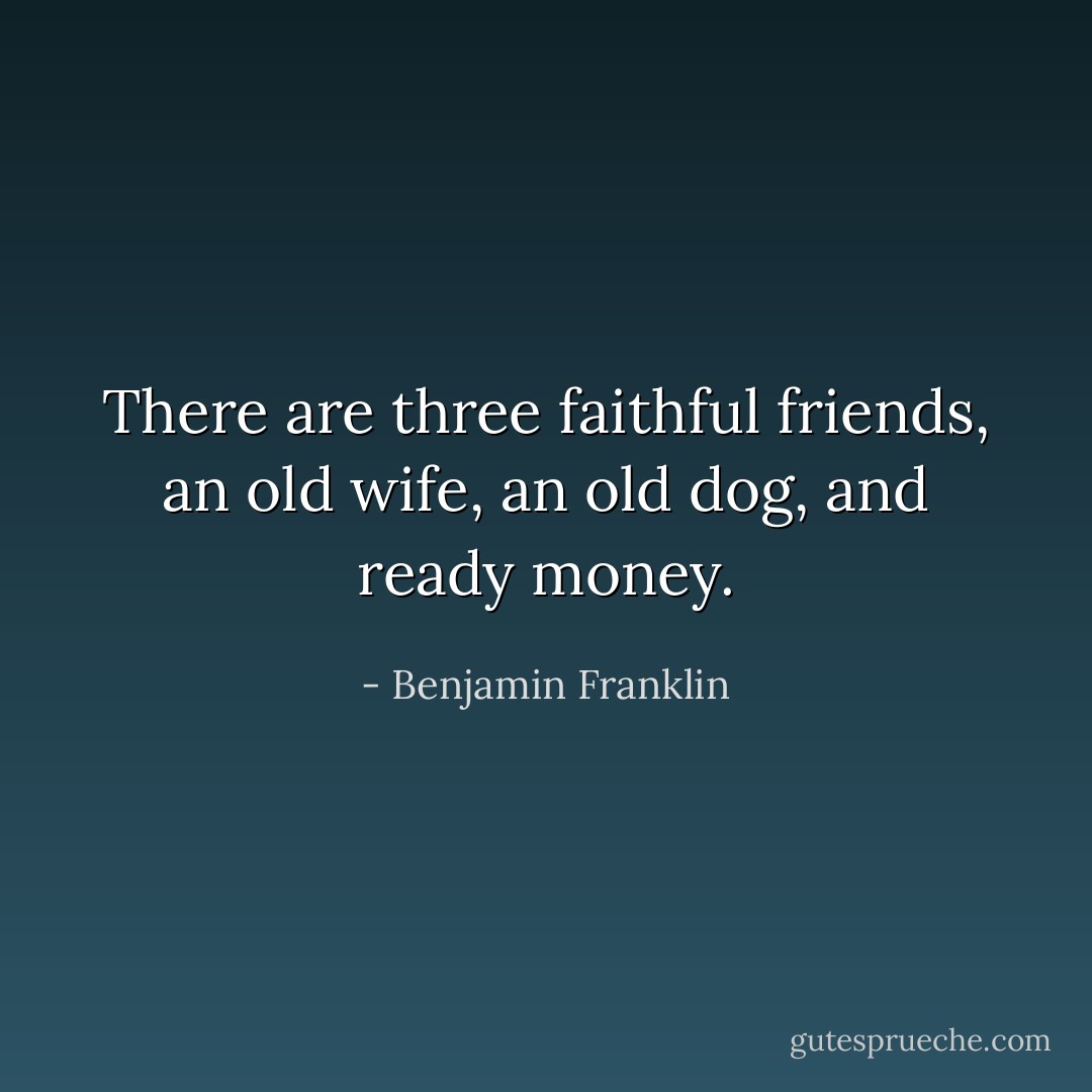 There are three faithful friends, an old wife, an old dog, and ready money. - Benjamin Franklin