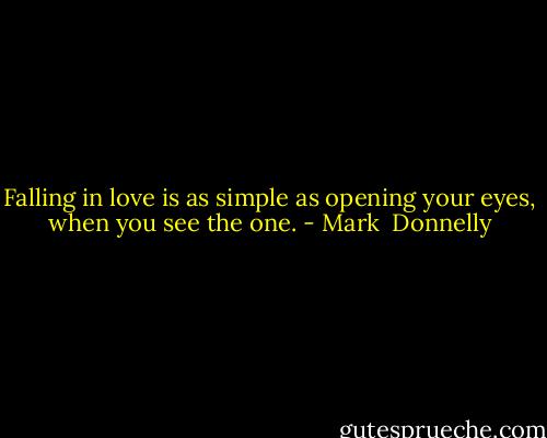 Falling in love is as simple as opening your eyes, when you see the one. - Mark  Donnelly