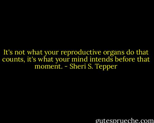 It's not what your reproductive organs do that counts, it's what your mind intends before that moment. - Sheri S. Tepper