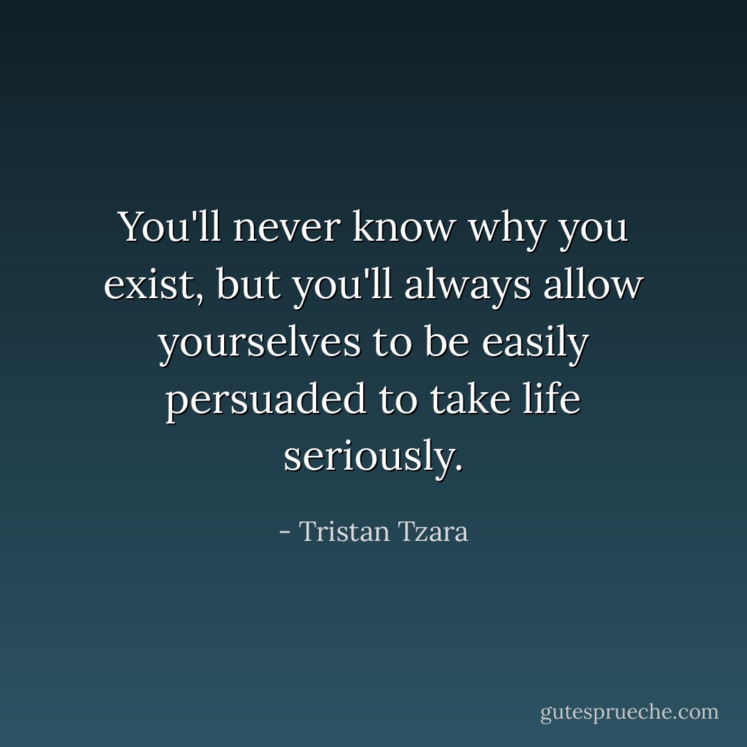 You'll never know why you exist, but you'll always allow yourselves to be easily persuaded to take life seriously. - Tristan Tzara