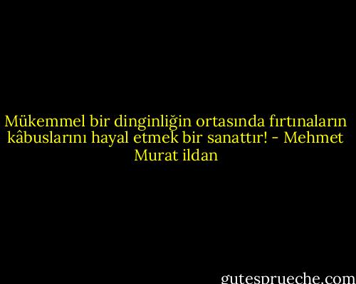 Mükemmel bir dinginliğin ortasında fırtınaların kâbuslarını hayal etmek bir sanattır! - Mehmet Murat ildan