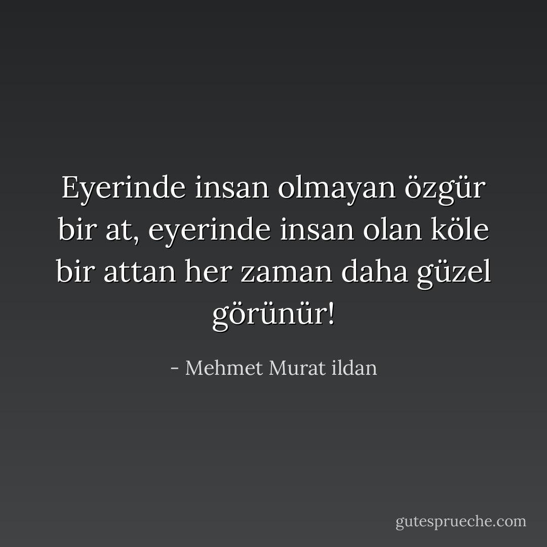 Eyerinde insan olmayan özgür bir at, eyerinde insan olan köle bir attan her zaman daha güzel görünür! - Mehmet Murat ildan