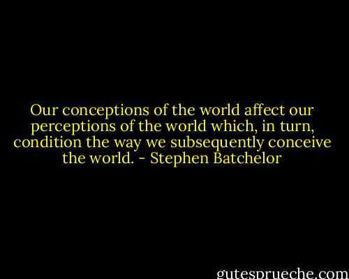 Our conceptions of the world affect our perceptions of the world which, in turn, condition the way we subsequently conceive the world. - Stephen Batchelor