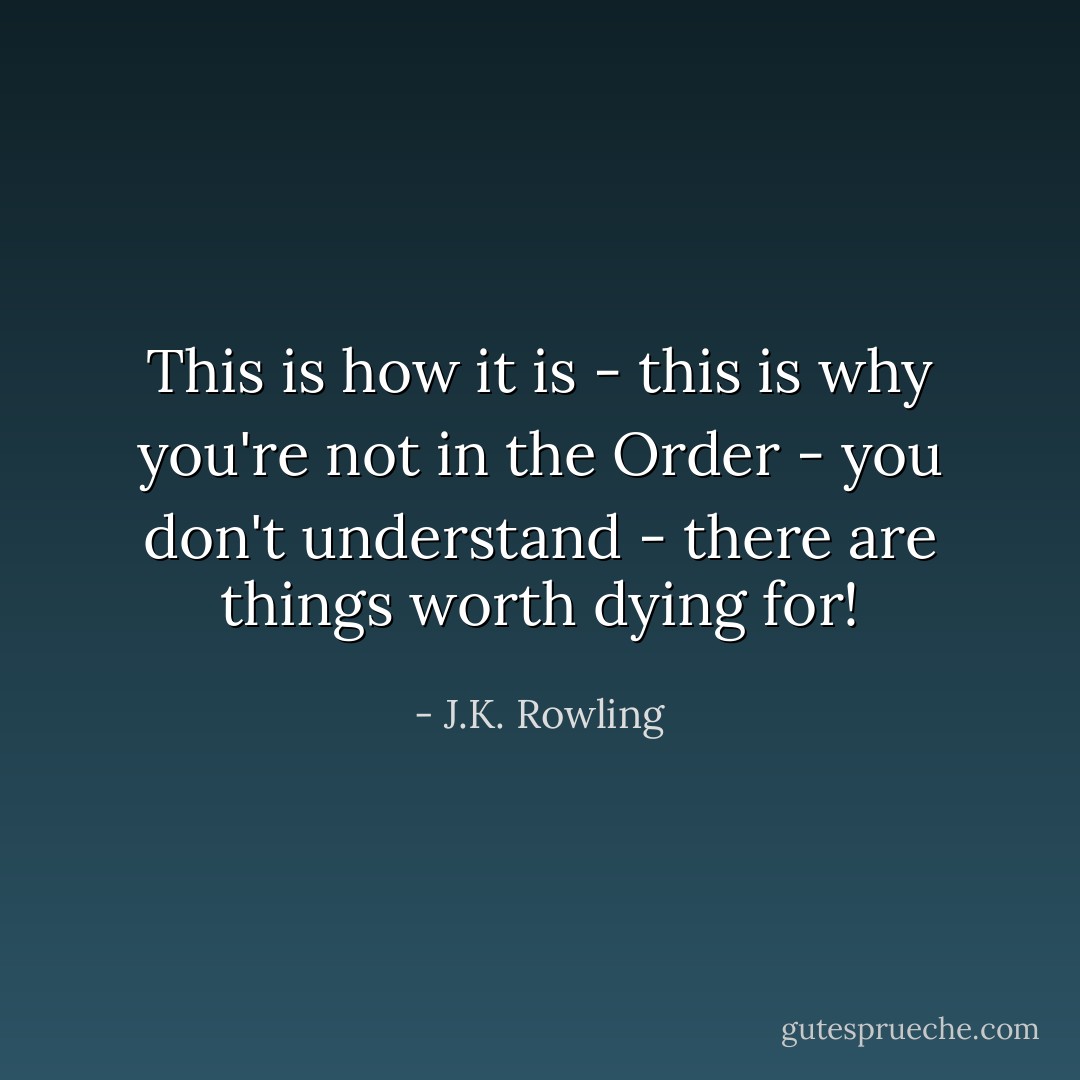 This is how it is - this is why you're not in the Order - you don't understand - there are things worth dying for! - J.K. Rowling
