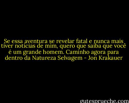 Se essa aventura se revelar fatal e nunca mais tiver notícias de mim, quero que saiba que você é um grande homem. Caminho agora para dentro da Natureza Selvagem - Jon Krakauer