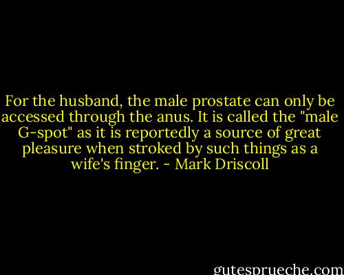 For the husband, the male prostate can only be accessed through the anus. It is called the "male G-spot" as it is reportedly a source of great pleasure when stroked by such things as a wife's finger. - Mark Driscoll