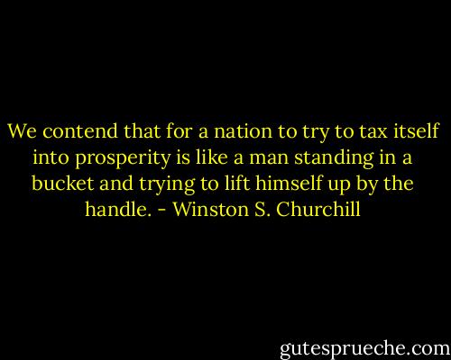 We contend that for a nation to try to tax itself into prosperity is like a man standing in a bucket and trying to lift himself up by the handle. - Winston S. Churchill