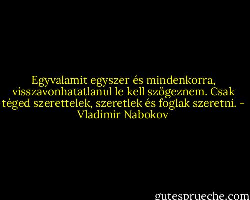 Egyvalamit egyszer és mindenkorra, visszavonhatatlanul le kell szögeznem. Csak téged szerettelek, szeretlek és foglak szeretni. - Vladimir Nabokov