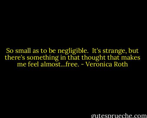 So small as to be negligible.<br /><br />It's strange, but there's something in that thought that makes me feel almost...free. - Veronica Roth