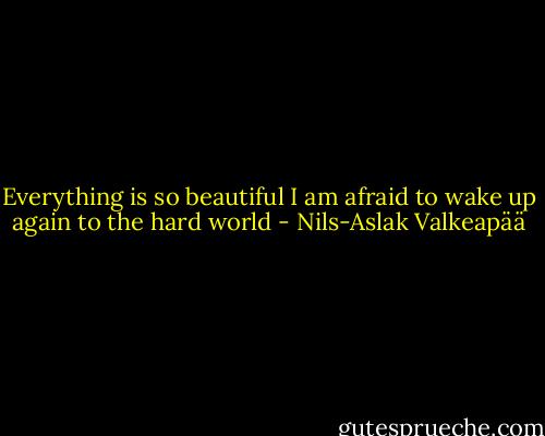 Everything is so beautiful<br />I am afraid<br />to wake up again<br />to the hard world - Nils-Aslak Valkeapää
