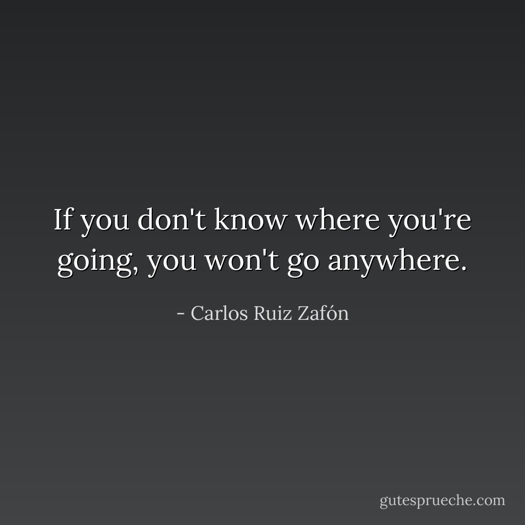 If you don't know where you're going, you won't go anywhere. - Carlos Ruiz Zafón