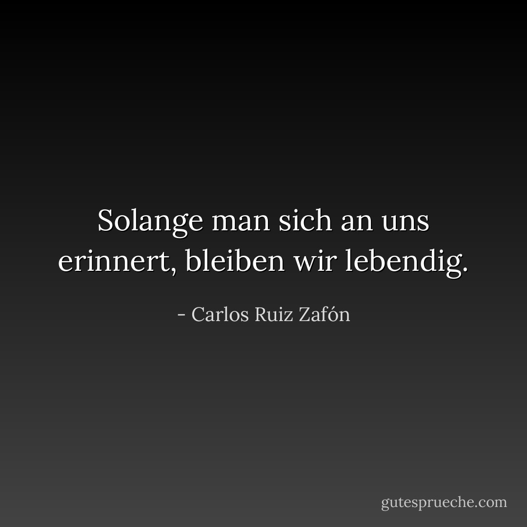 Solange man sich an uns erinnert, bleiben wir lebendig. - Carlos Ruiz Zafón<