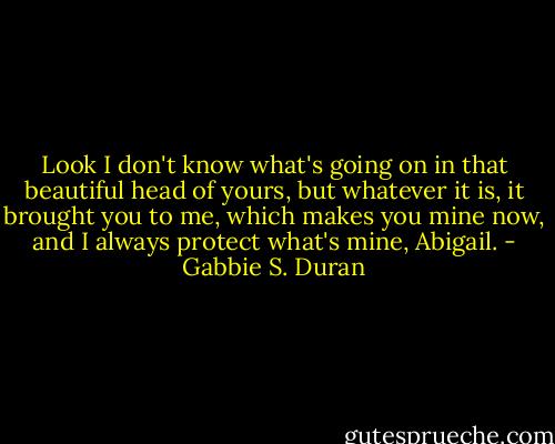 Look I don't know what's going on in that beautiful head of yours, but whatever it is, it brought you to me, which makes you mine now, and I always protect what's mine, Abigail. - Gabbie S. Duran