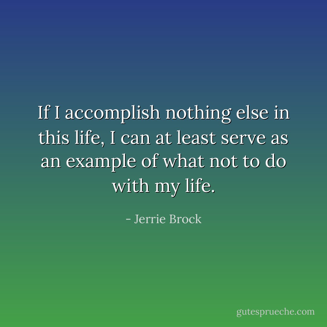 If I accomplish nothing else in this life, I can at least serve as an example of what not to do with my life. - Jerrie Brock
