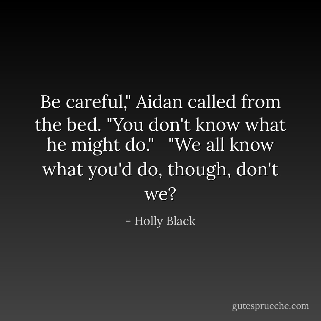 Be careful," Aidan called from the bed. "You don't know what he might do." <br /><br />"We all know what you'd do, though, don't we? - Holly Black