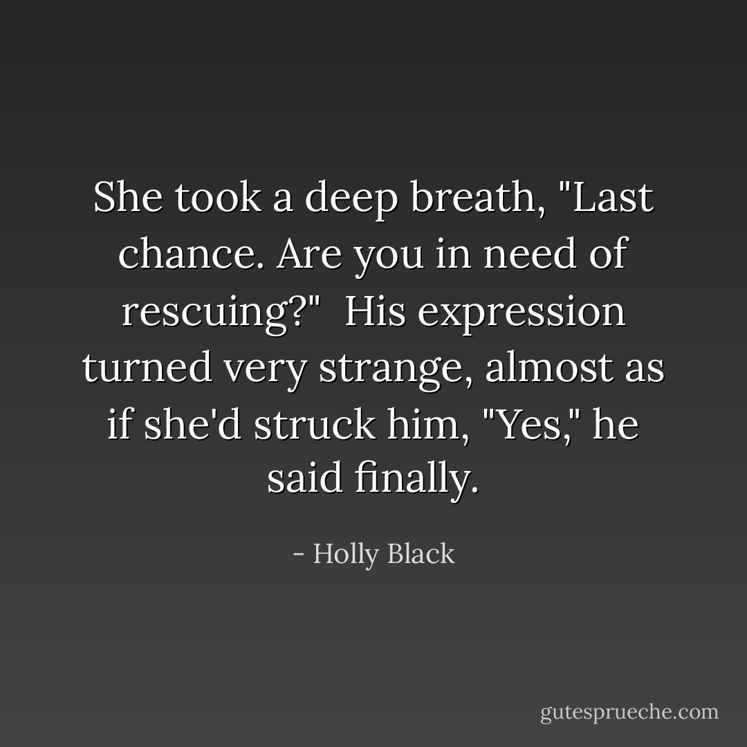 She took a deep breath, "Last chance. Are you in need of rescuing?" <br />His expression turned very strange, almost as if she'd struck him, "Yes," he said finally. - Holly Black