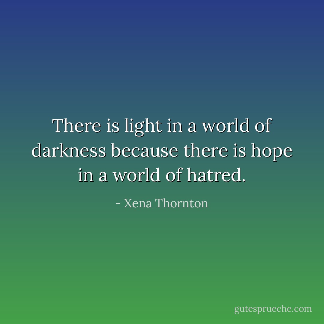 There is light in a world of darkness because there is hope in a world of hatred. - Xena Thornton