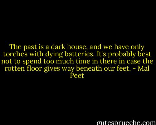 The past is a dark house, and we have only torches with dying batteries. It's probably best not to spend too much time in there in case the rotten floor gives way beneath our feet. - Mal Peet