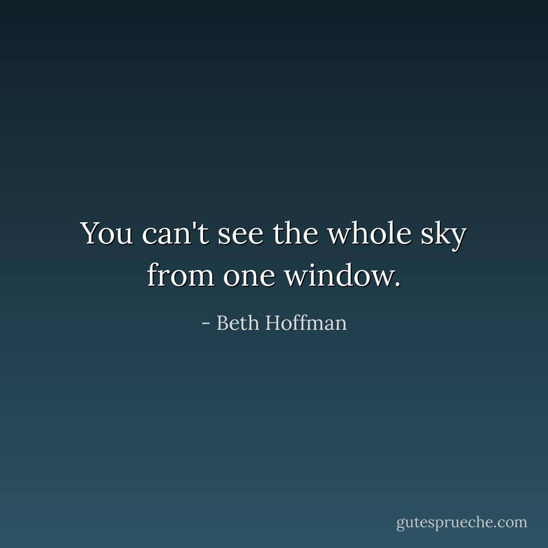 You can't see the whole sky from one window. - Beth Hoffman