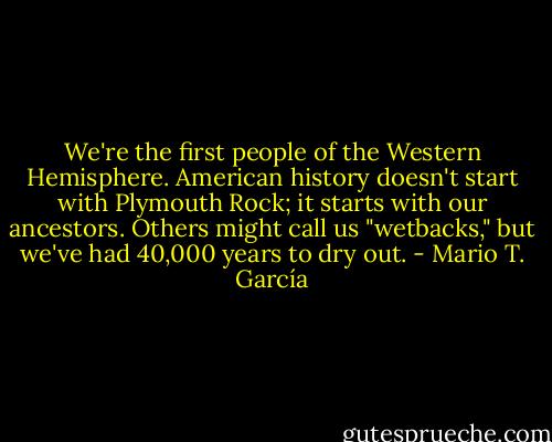 We're the first people of the Western Hemisphere. American history doesn't start with Plymouth Rock; it starts with our ancestors. Others might call us "wetbacks," but we've had 40,000 years to dry out. - Mario T. García