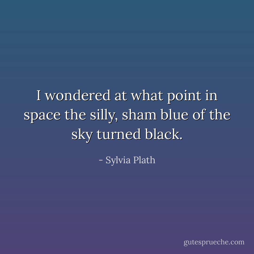 I wondered at what point in space the silly, sham blue of the sky turned black. - Sylvia Plath