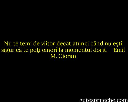 Nu te temi de viitor decât atunci când nu eşti sigur că te poţi omorî la momentul dorit. - Emil M. Cioran