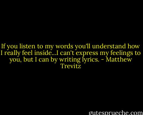 If you listen to my words you'll understand how I really feel inside...I can't express my feelings to you, but I can by writing lyrics. - Matthew Trevitz