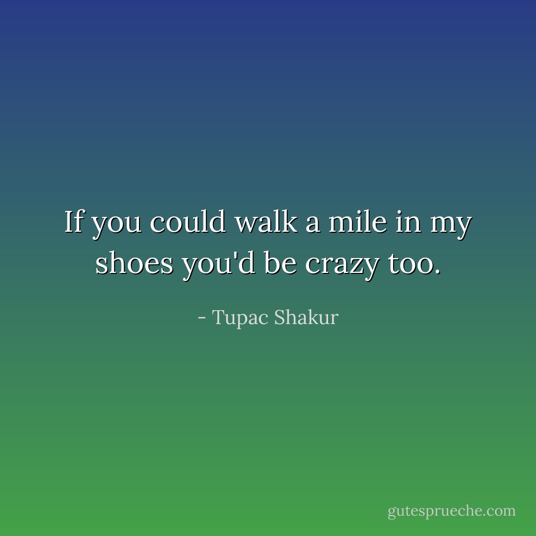 If you could walk a mile in my shoes you'd be crazy too. - Tupac Shakur