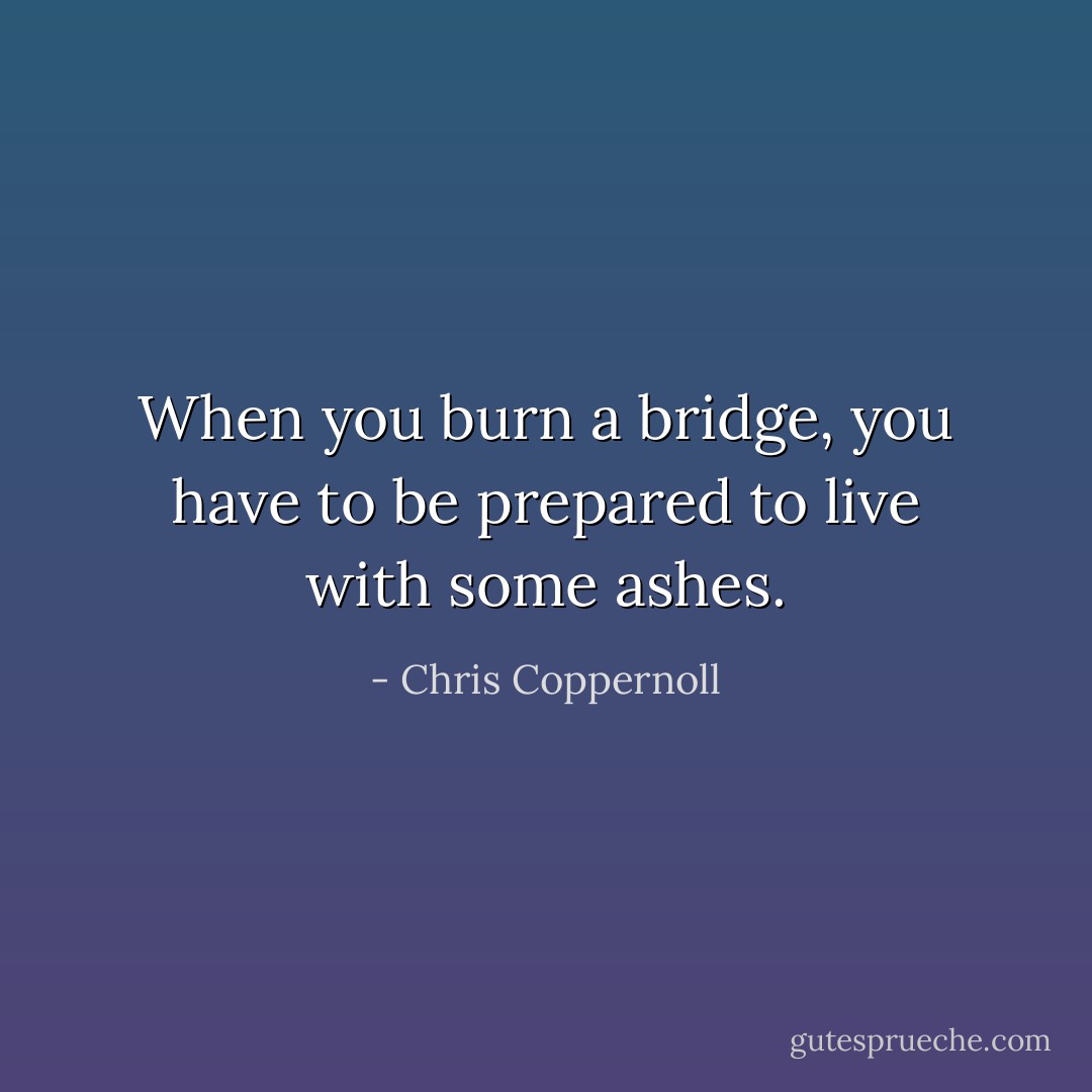 When you burn a bridge, you have to be prepared to live with some ashes. - Chris Coppernoll