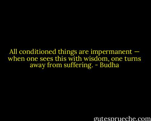 All conditioned things are impermanent — when one sees this with wisdom, one turns away from suffering. - Budha