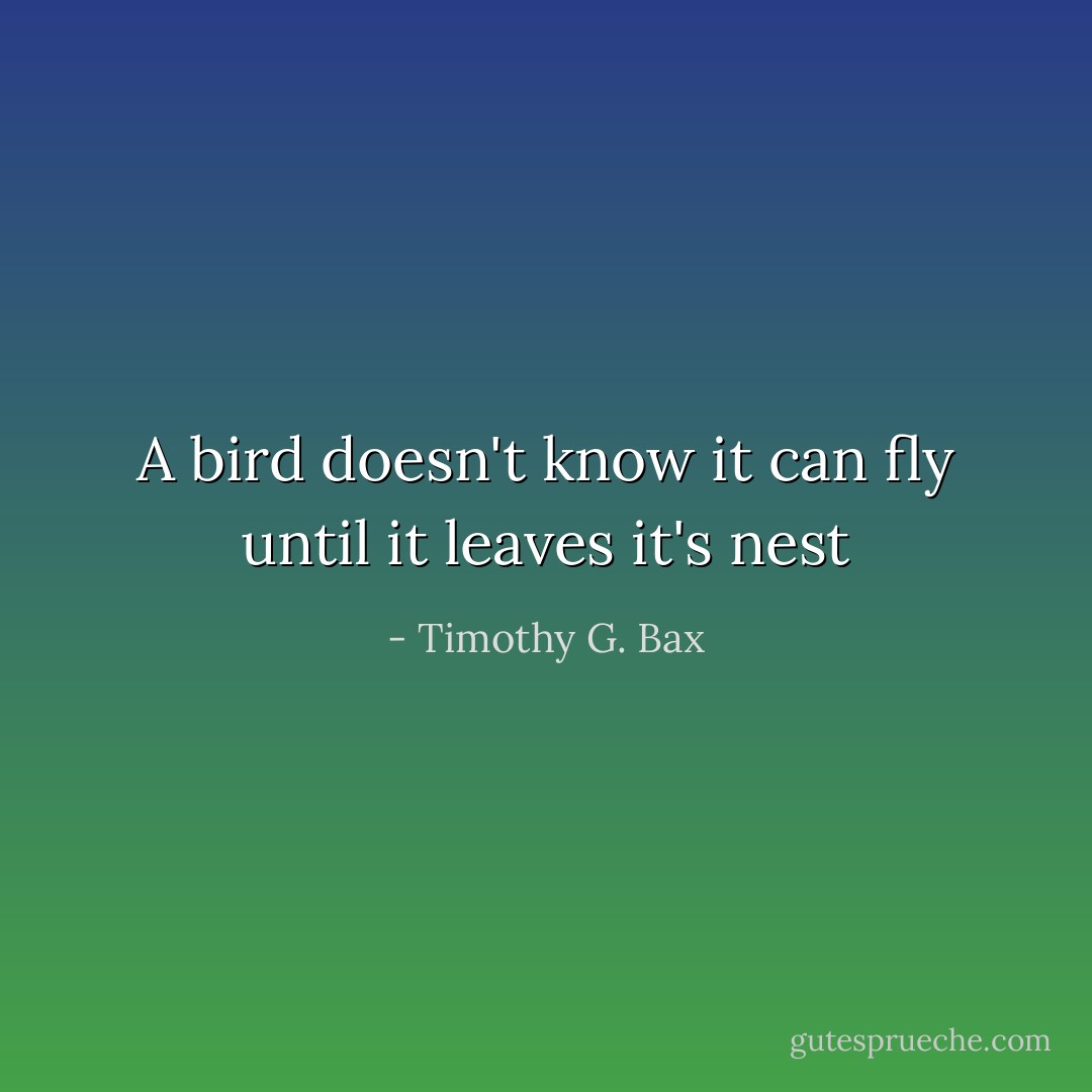 A bird doesn't know it can fly until it leaves it's nest - Timothy G. Bax